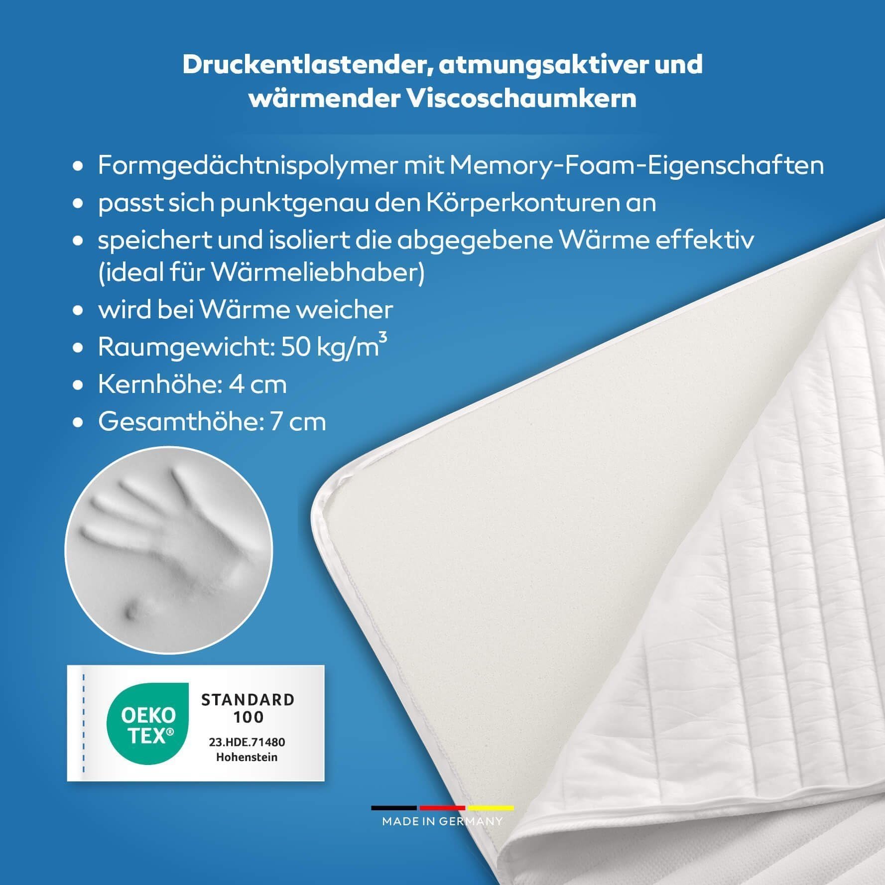 Visco Topper 90 x 190 cm (BxL) - Tencel 3D - Suave - Altura 7 cm - OEKOTEX - RG 50 kg/m³ - Fabricado en Alemania