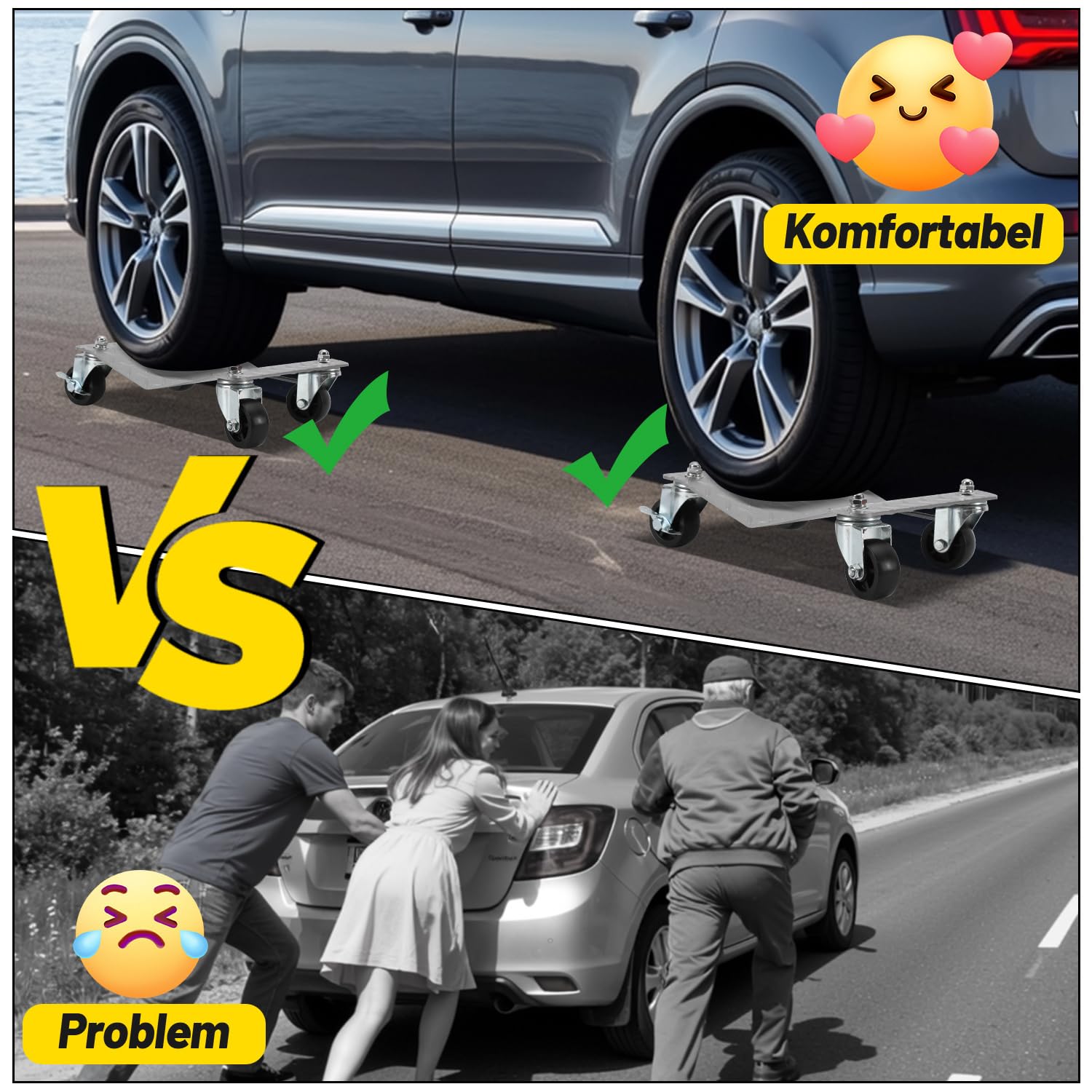 4 Stück Rangierhilfen für Wohnmobile Auto Rangierhilfe Wagenheber mit Doppellagernden Lenkrollen Metal Rangierheber Set für PKWs Autos LKWs, 500 kg pro Plattform