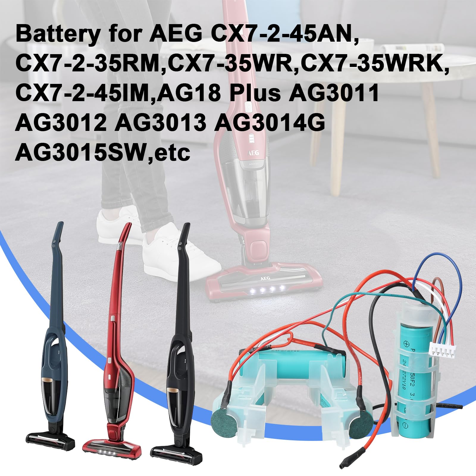 MXJFYY 18V 3000mAh batterij voor Electrolux AEG CX7, compatibel met AEG CX7  2 45AN,CX7 2 35RM, CX7 35WR,CX7 35WRK, AG18 plus AG3011 AG3012 AG3013 AG3014G AG3015SW AG321111 AG321. 2 AG35 140055192540