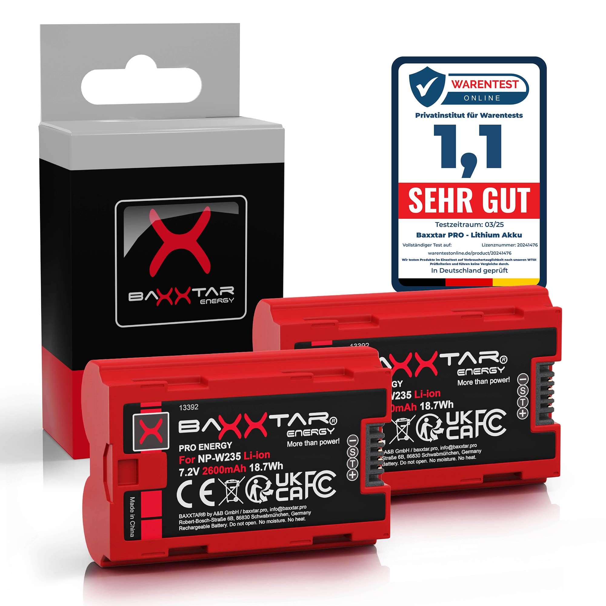 Baxxtar Pro 2X Batteria per Fujifilm NP-W235 W235 GFX50s II 2600mAh 7.2V | Batteria di ricambio per X-T4 X-T5, X-H2 XH2S, X-S20, GFX 50S II, 100S, GFX-100II, 100% identica all'originale