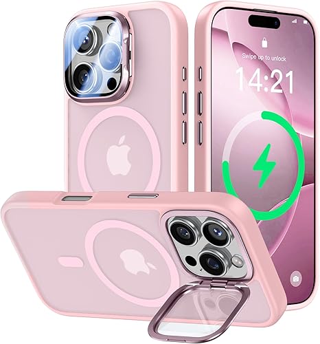 Miniatura 35 de Funda para iPhone 14 Pro de 6.1”, cubierta para cámara con soporte, protector de lente de cámara 9H, compatible con MagSafe, a prueba de golpes de