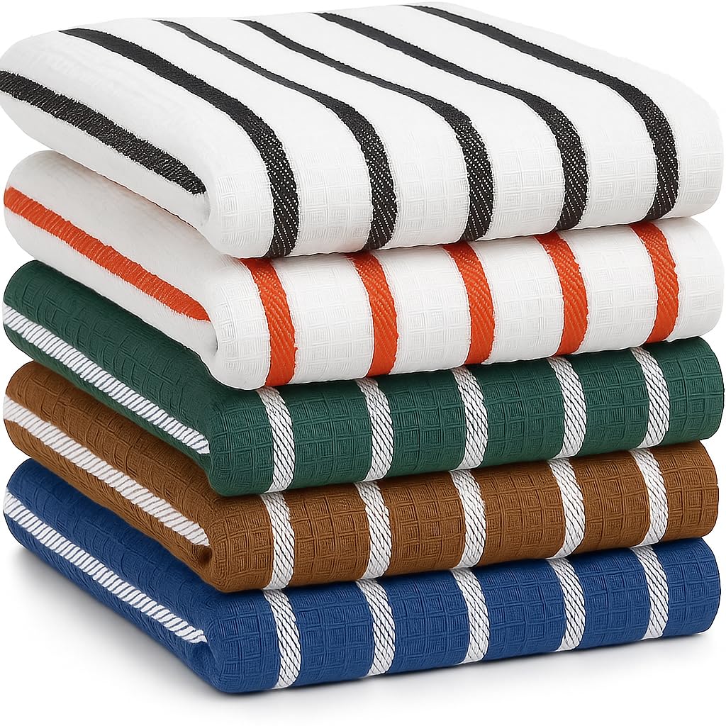 Cooker&Mixer™ Cotton Kitchen Towels, Dish Cleaning Cloth, Cotton, Vibrant Colours, 40 x 63 cm, Set of 5, Premium Comb Structure, Super Absorbent, Quick-Drying-image-11