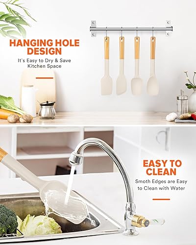 Miniatura 7 de Juego de cucharas de espátula de silicona, ideal para mezclar, plegar, raspar y esparcir, silicona mate resistente sin BPA, cuchara de goma con