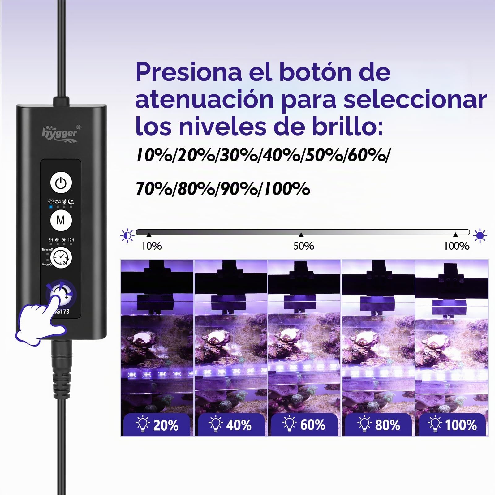 hygger Luces para acuarios Marino Coral Iluminación Modo 24/7, 19W Luz Led Iluminación Acuario de Peces de Brillo con Controlador para 30-50 cm Marine Tank