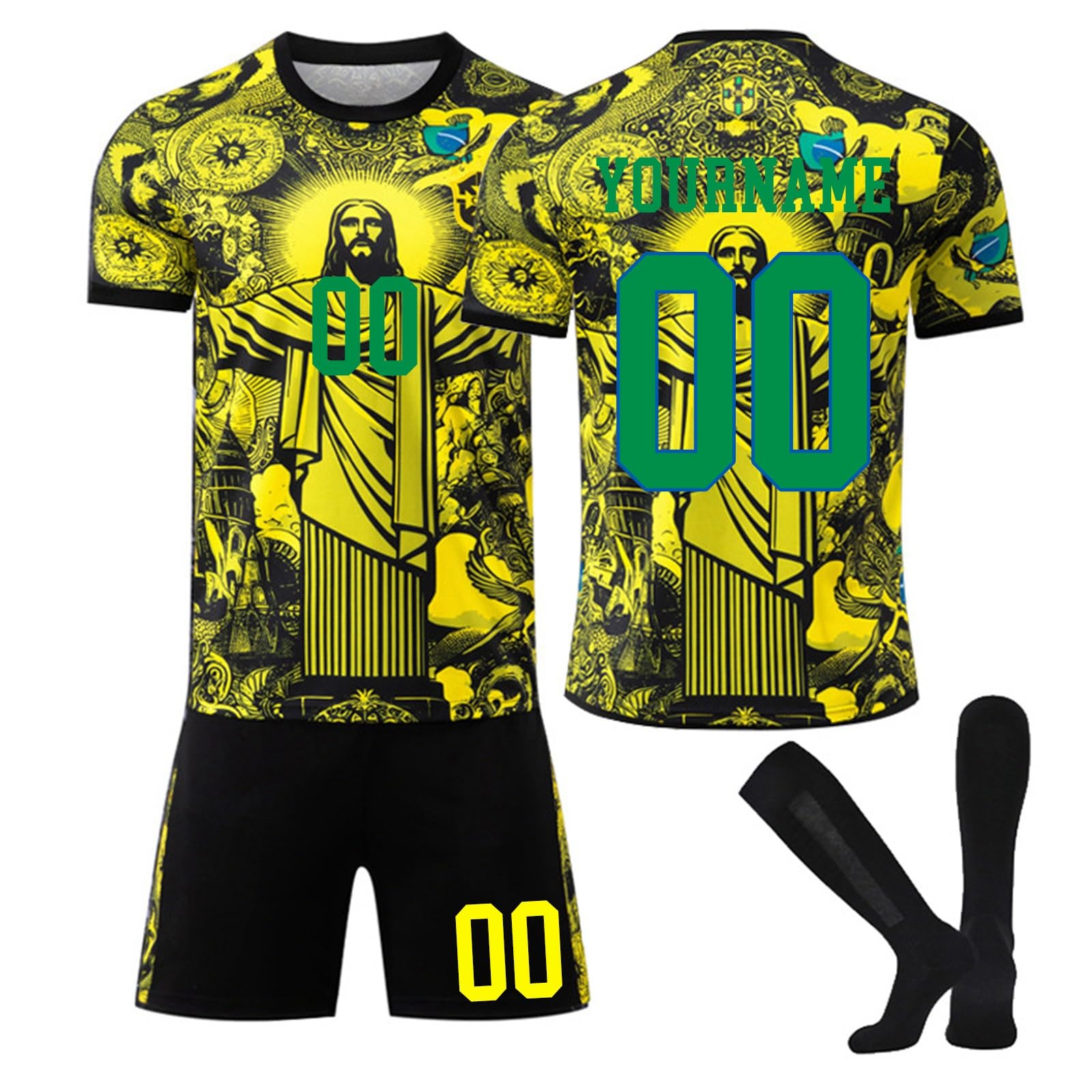 Generico Maglia da Calcio Brasile Personalizzata con Il Tuo Nome e Numero per Bambino e Adulto, Maglietta da Calcio Completa di T-Shirt Pantaloncini e Calzettoni Adatta