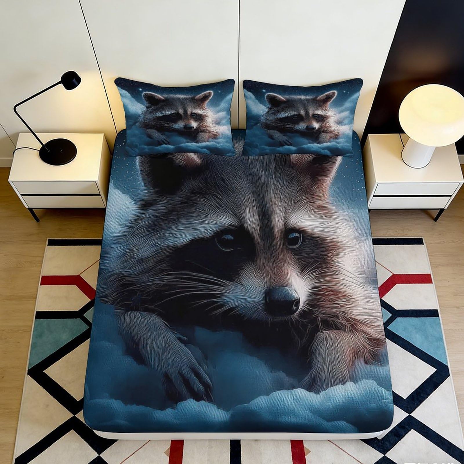 Pnayamiorkfel Style-3 3D Printed Raccoon Forest Fitted Sheet Microfiber Soft Breathable Night Sky Bed Cover For Bedroom Dorm Guest Room Decor 90X200x25cm