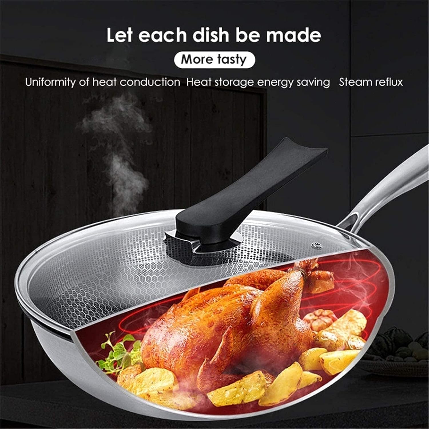 DARKFISH 32 cm triply Fry pan Non Stick Honeycomb Frying pan with lid Induction&Gas Pan for Cooking Kitchen Large Size Frying pan for Egg Omelette Fish Fry and Veg Food 2