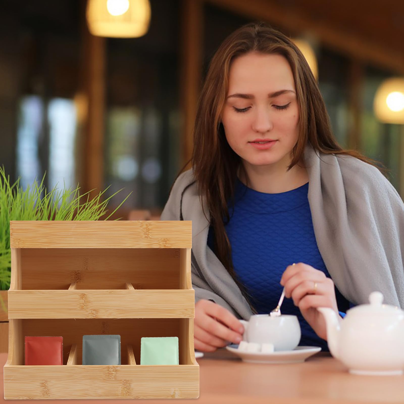 Bambusowy organizer na torebki herbaty, pudełko na herbatę z drewna z 9 przegródkami, bambusowy uchwyt na torebki herbaty, pudełko na herbatę z bambusa, do przechowywania herbaty, pionowy