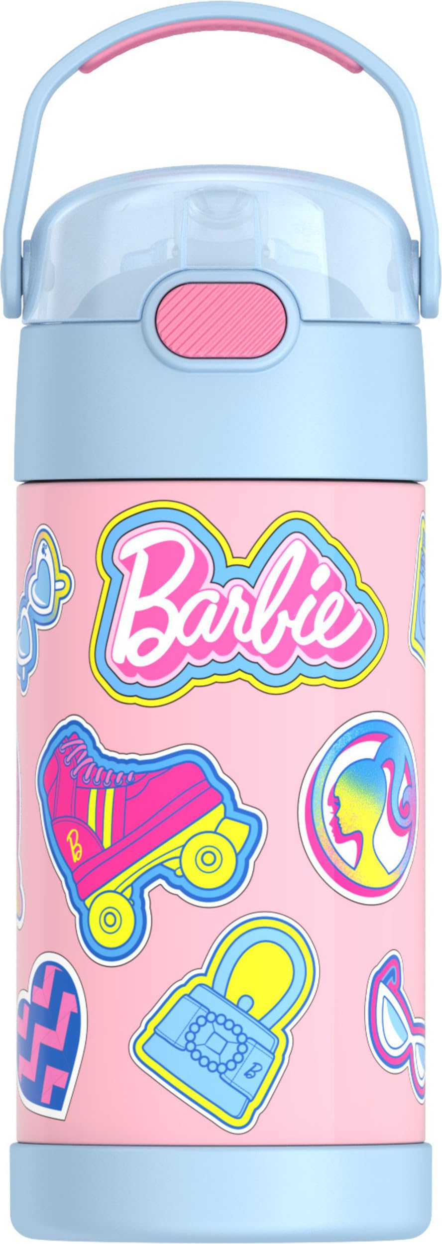 FUNTAINER 12 Ounce Stainless Steel Vacuum Insulated Kids Straw Bottle, Barbie