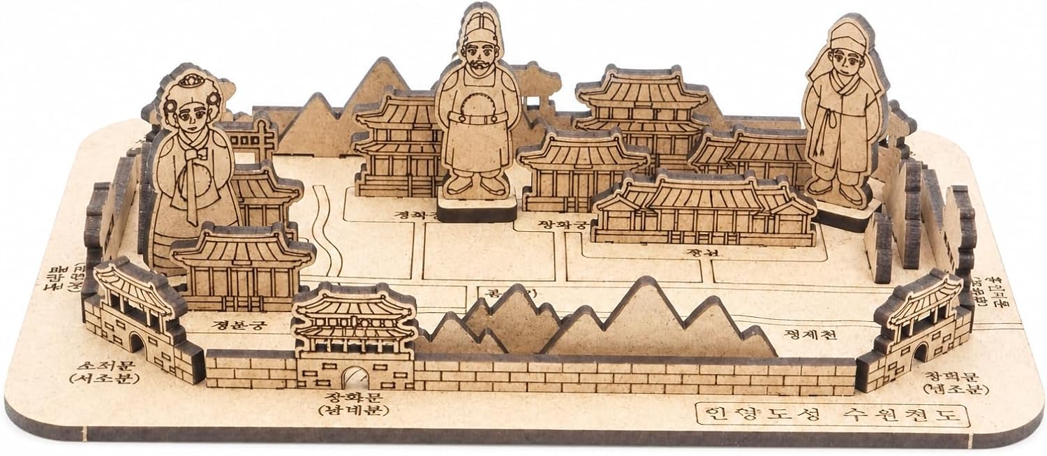Suseonjeondo Map, Korean Architecture Model Kit, 31 Piece Paintable MDF