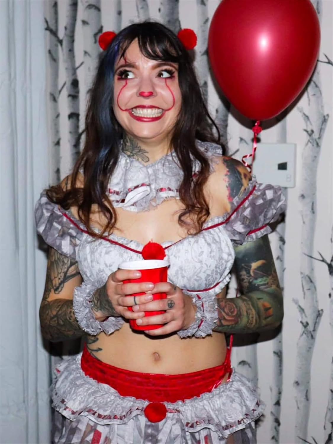 Alyweatry Halloween Women Creepy Clown Costume Adult Circus Freakshow Scary Killer Clown Dress Cosplay for Costume Party - Image 6