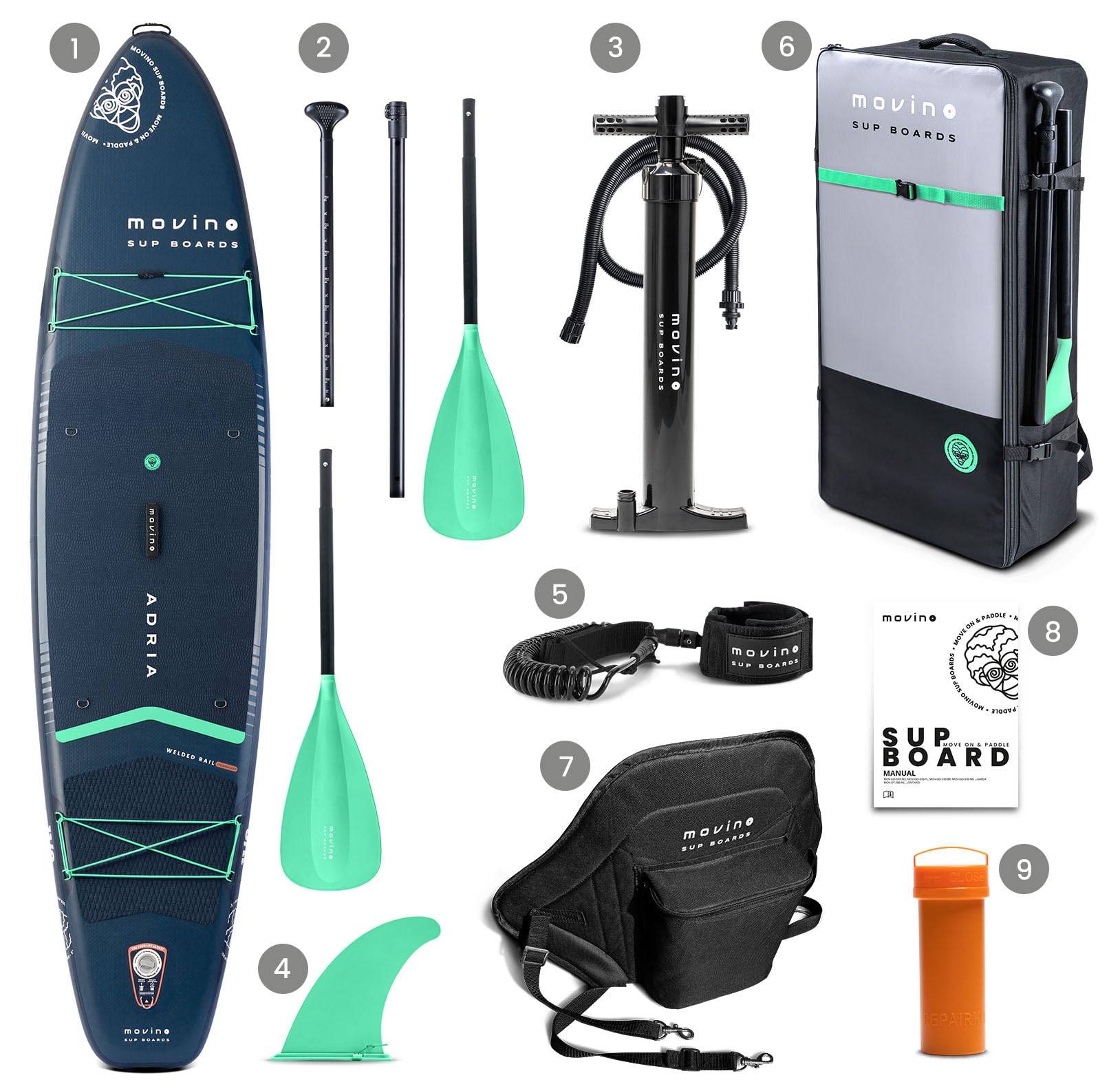 Movino Tavola SUP Gonfiabile per Adulti - 2in1 SUP Kayak - fino a 165 kg - con Pagaia - 350 x 83 x 15 cm - Stand Up Paddleboard Adria