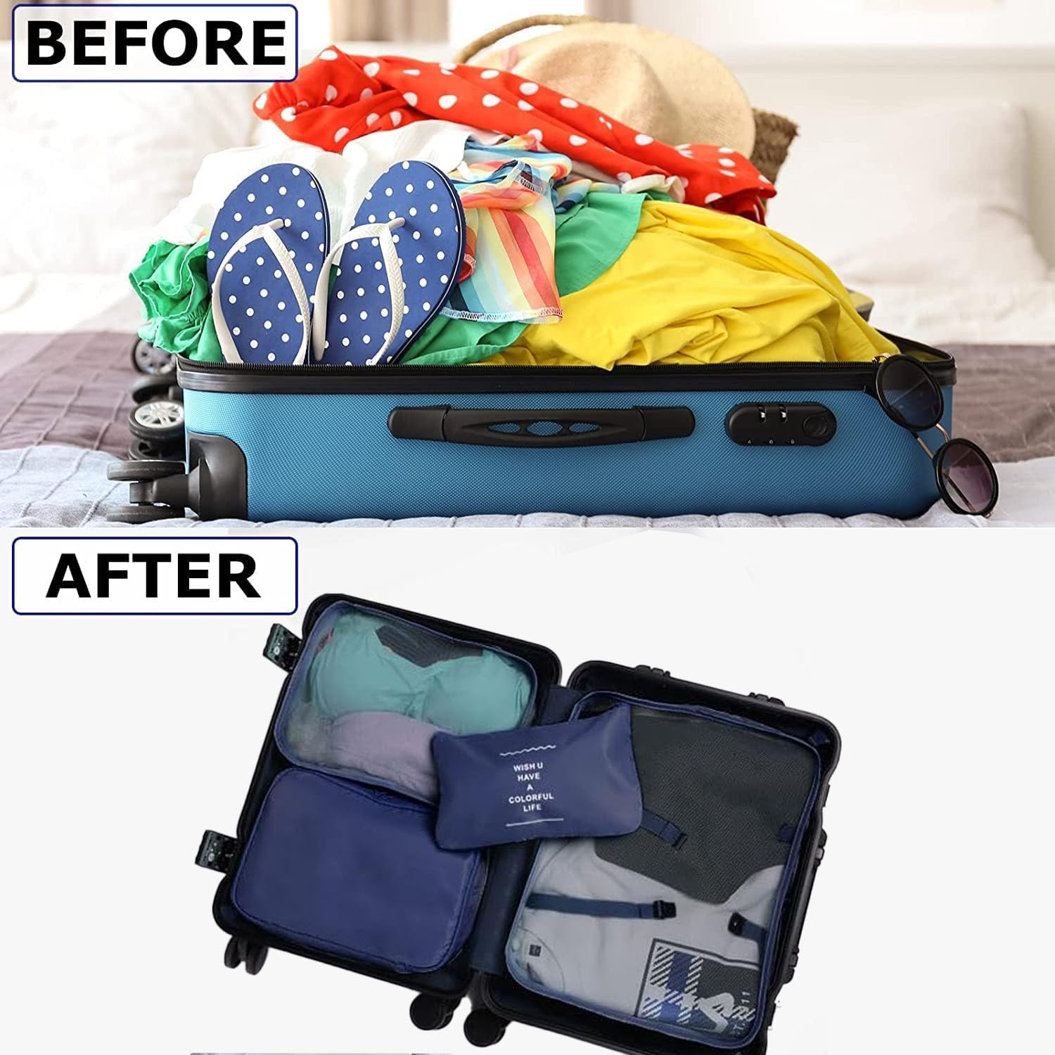 LANSKLBD 6/8 Set Packing Cubes for Suitcases Travel Luggage Packing Organizers,Travel Accessories Essentials Luggage Organizer with Shoe/Tioletry/Laundry Bag (Dark Blue, 6 set) view 6