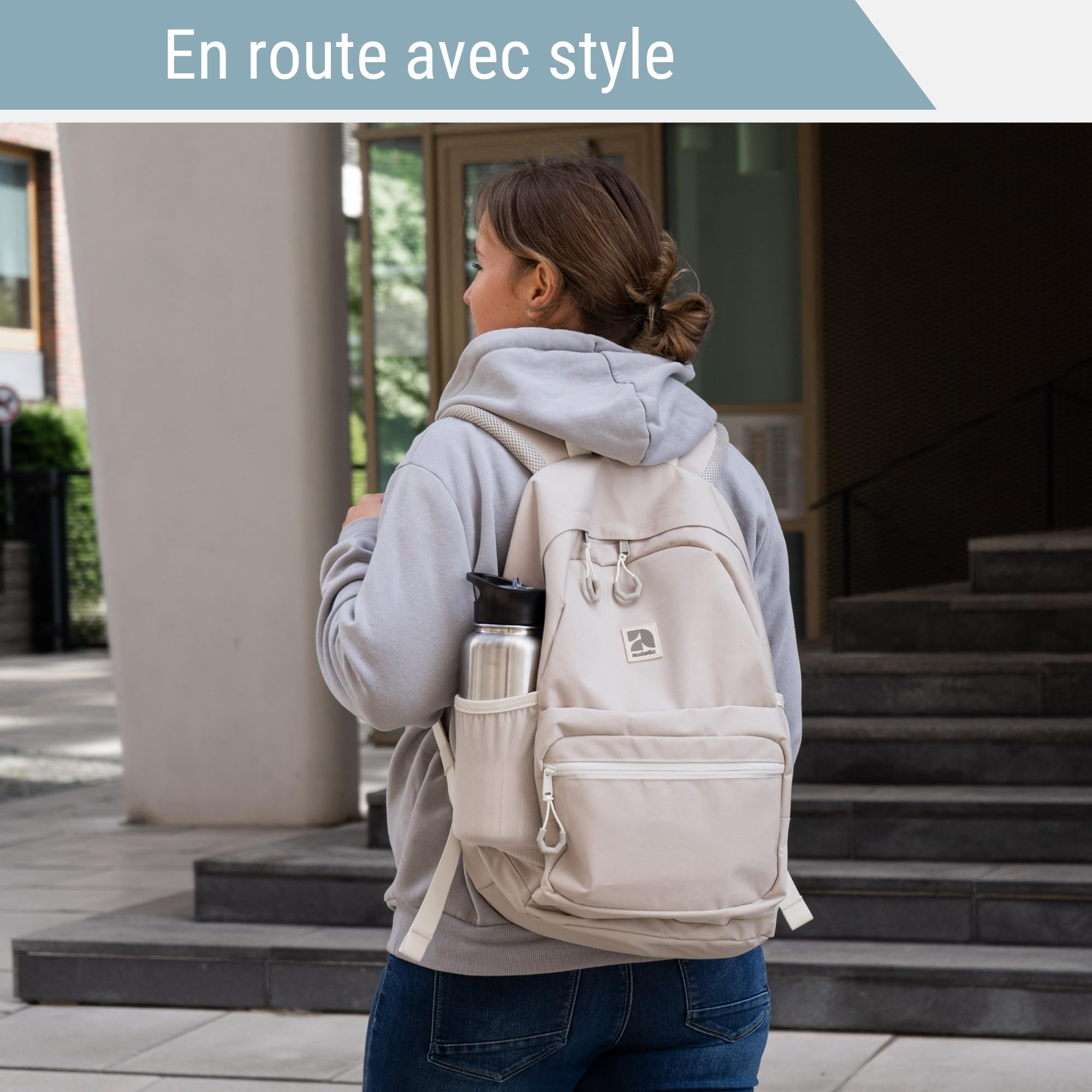 AUDETIC Sac à dos Femme & Homme Noir - Flex - Cartable Fille, Garcon, Ados pour College, Lycee et l'Ecole - Compartiment Ordinateuer Portable - Imperméable