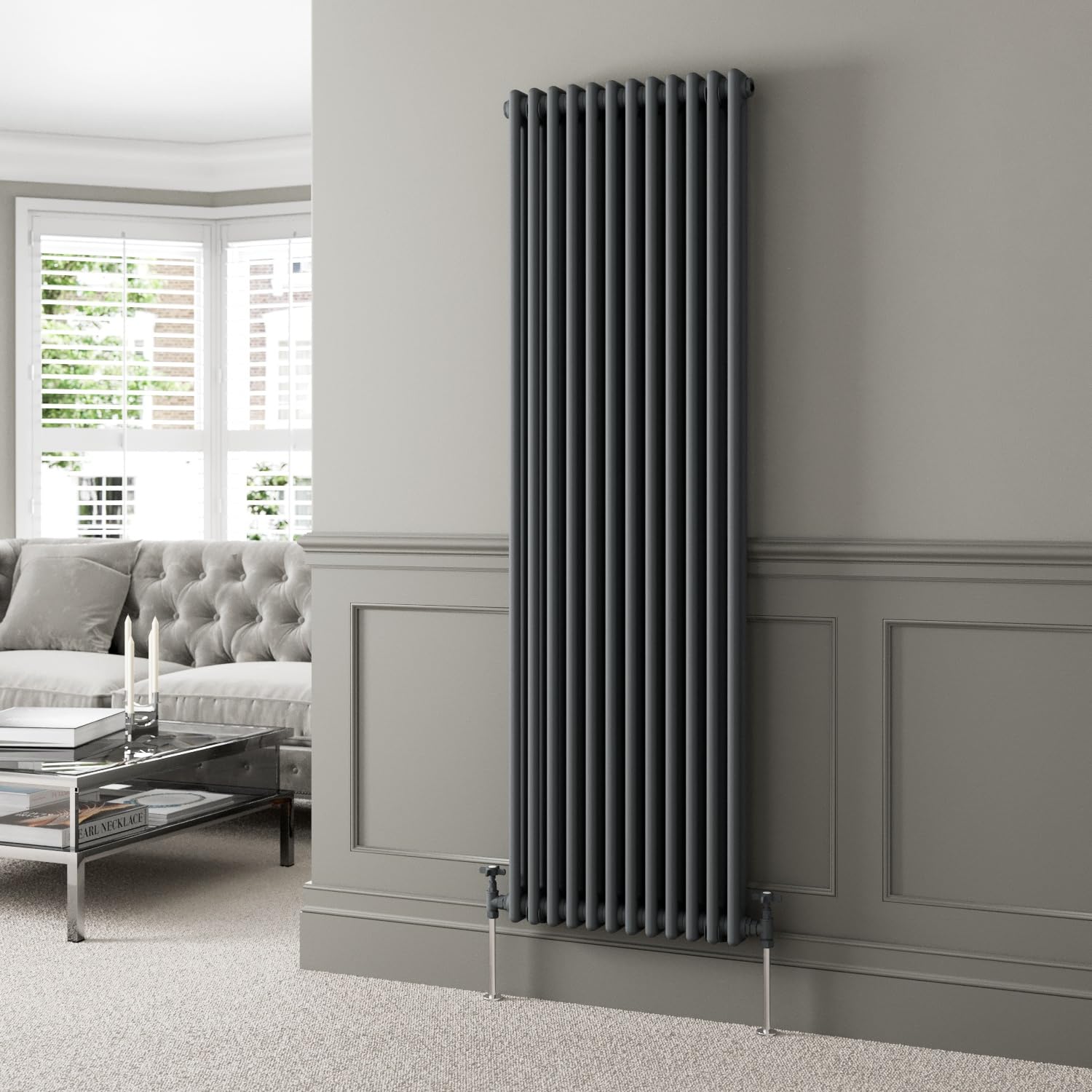 DuraTherm® 1800 x 560mm Anthracite Grey Traditional Vertical Designer Radiator Double Column Colosseum Cast Iron Style Central Heating Panel Radiators Rad — image 1