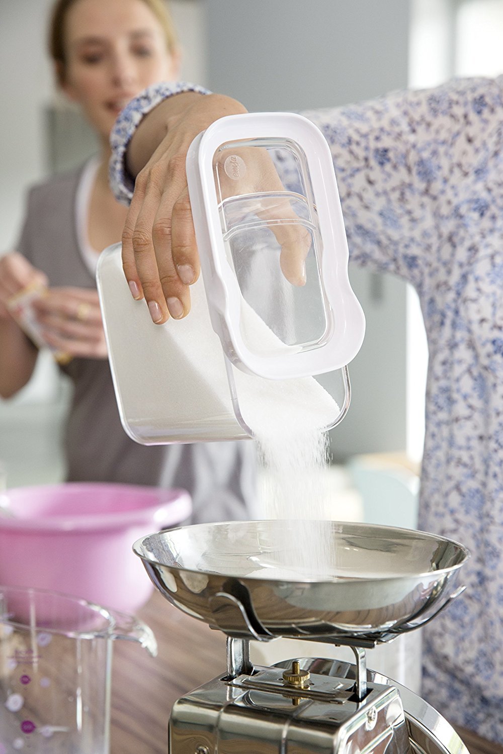 Emsa 4er Set Stapelbare Vorratsdose für Trockenvorräte, Volumen 0.38 Liter, Rechteckig, Weiß/Transparent, Optima 513555 x 4