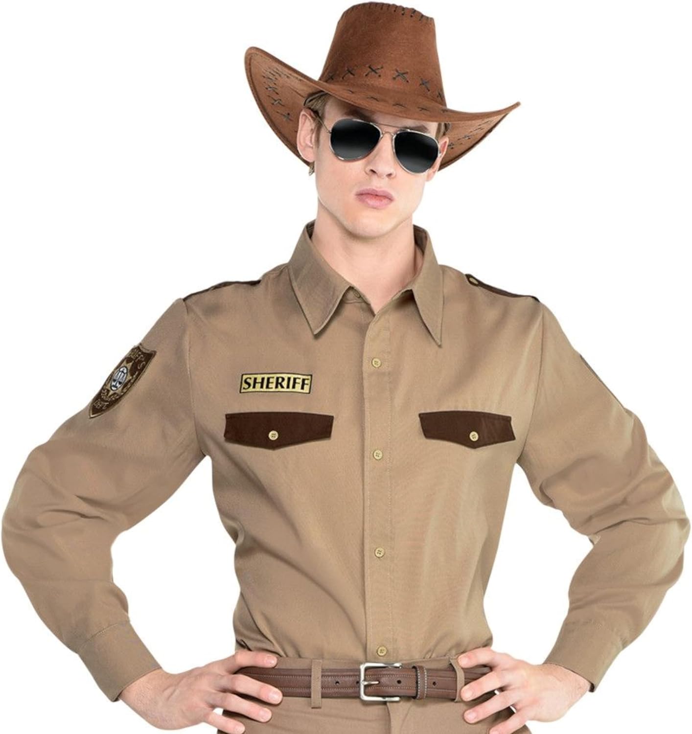 Brown Men's Sheriff Costume Shirt - 1 Pc. - Classic Western Style, Perfect For Parties, Halloween & Theme events