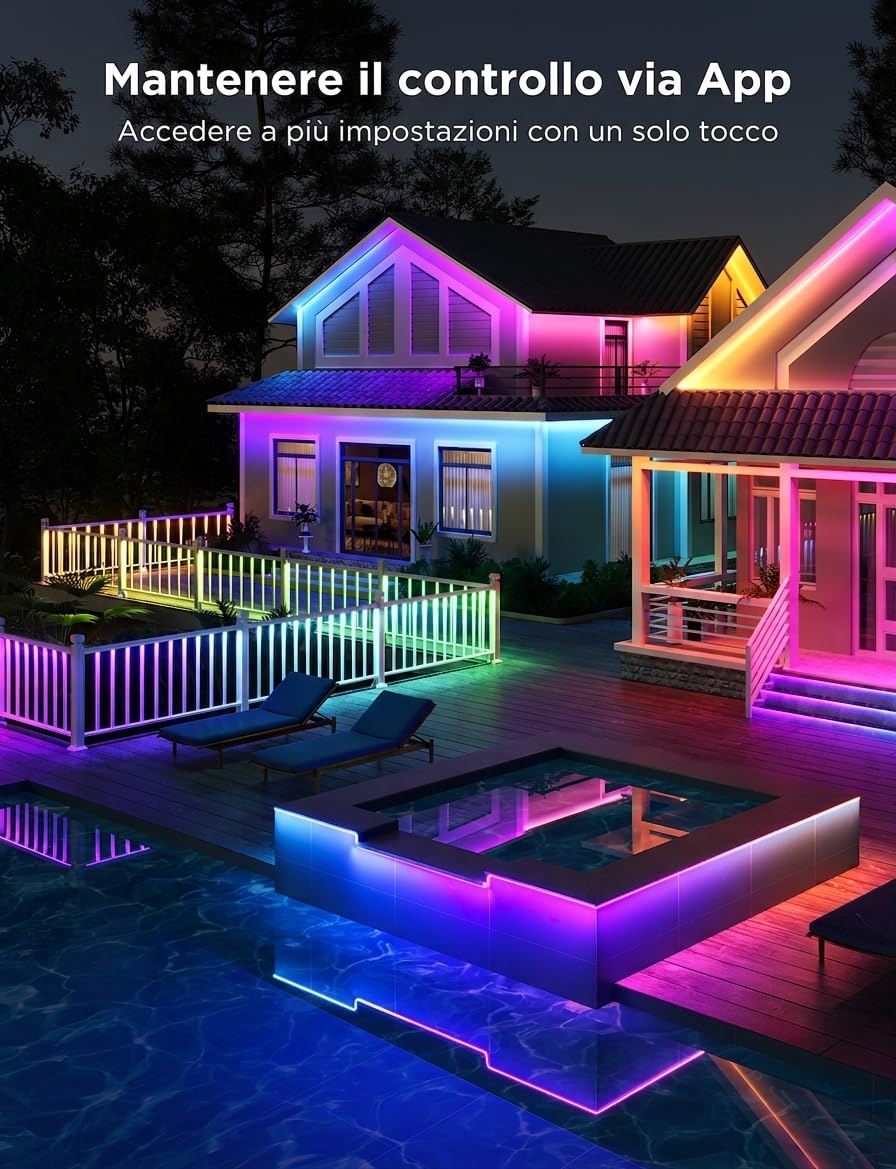 Govee Striscia luminosa a LED da 10 m per esterni, luci intelligenti per esterni, funzionano con Alexa e Google Assistant, IP65 impermeabile, luci esterne RGBIC per terrazze, decorazioni per feste