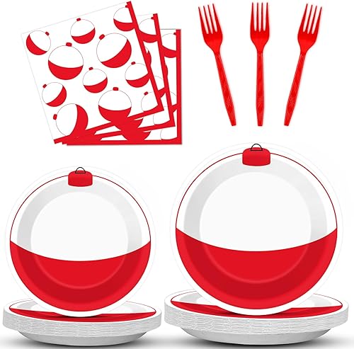 ZOIIWA 96 Piezas Juego de Vajilla para Fiesta de Pesca, Servilletas, Platos de Mesa para Decoración Temática de Pesca, Suministros para Cumpleaños,