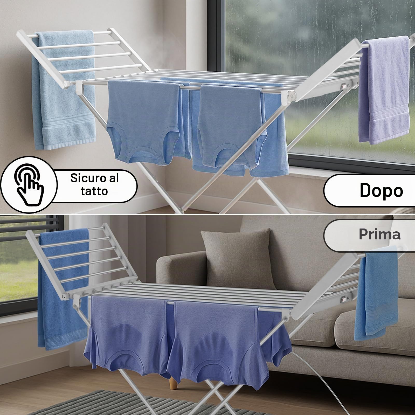 Todeco Estante Eléctrico de Lavandería, Stendibiancheria Elettrico | Tendedero Plegable para Interior, Aleación de Aluminio, Clásico, Blanco