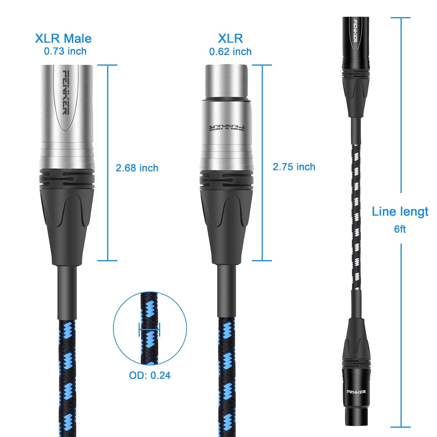 Penker XLR Cable,6ft 2 Pack Microphone Cable, XLR Male to Female Balanced Microphone Cord 3 pin, 6 Foot Short mic Cord,Black & Silver 2 Pack Design for XLR Male to Female : Musical Instruments