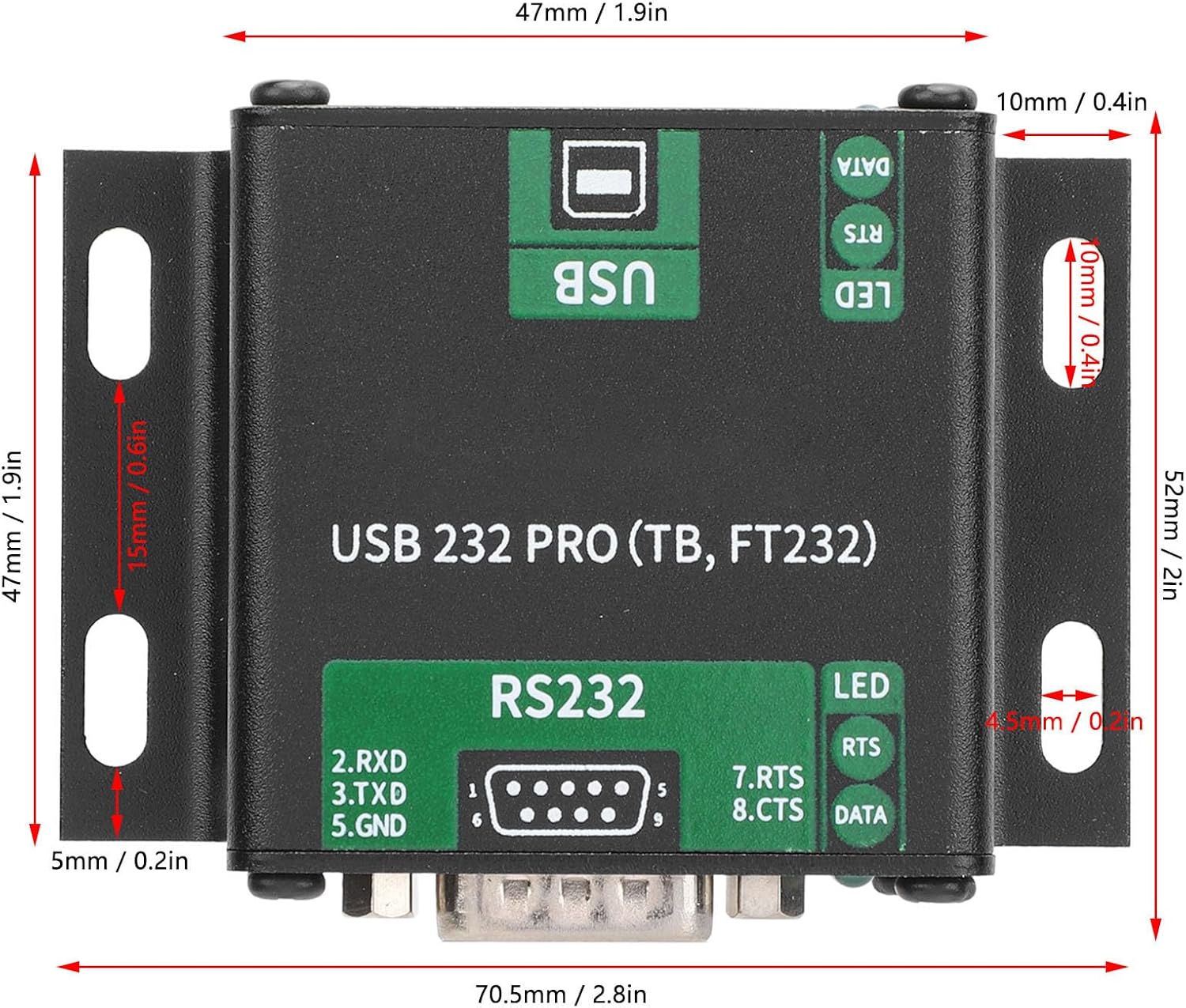 AstraLoom USB to RS232 Serial Port Module Industrial Grade High Speed Bidirectional Adapter with Power Signal Isolation for Rugged Industrial Environments Aluminum Alloy 70.5 x 52mm