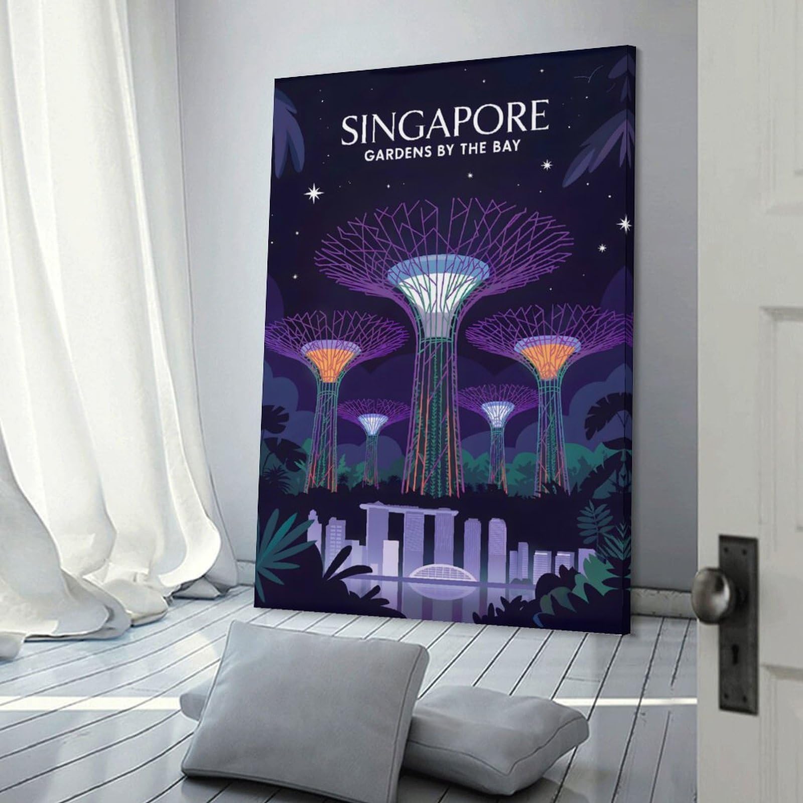 Junmoney Canvas Art Print Singapore Gardens by The Bay Illustration, 24x36inch(60x90cm), for Home Office, Desk Area Or Studio, Wall Art That Adds Style to Work Areas