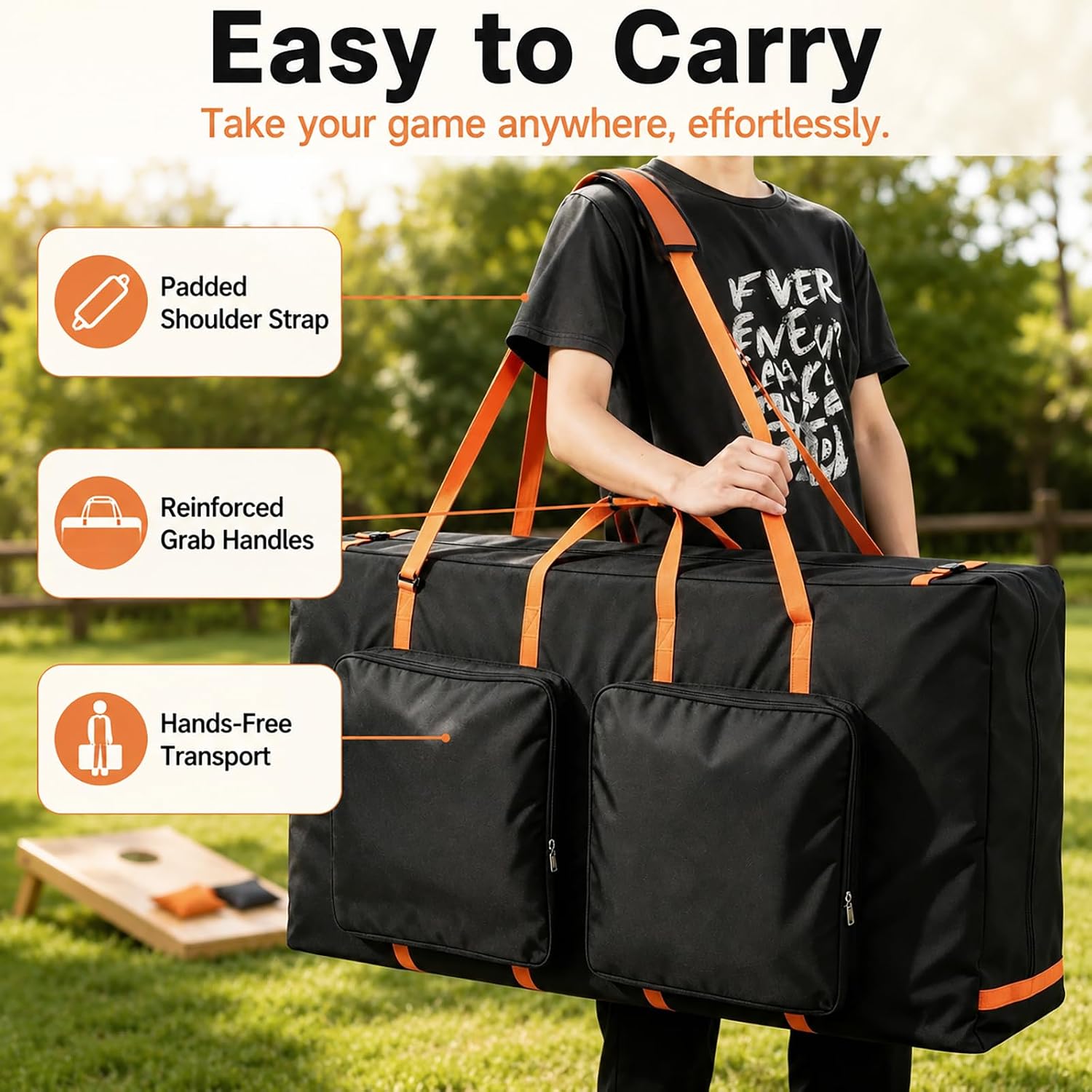 Cornhole Board Carrying Case – Heavy-Duty 600D Padded Bag with Shoulder Straps & Dual Accessory Pockets, Fits Regulation 4' x 2' Boards, Tailgate & Outdoor Games
