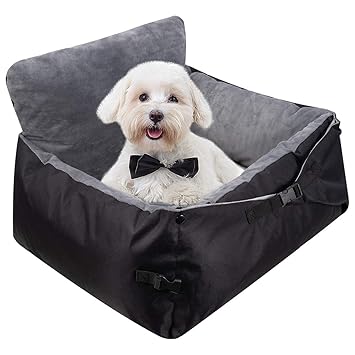 COOLBEBE New 2-in-1 Dog Car Bed - Deluxe Puppy Booster Seat Dog Travel Car Carrier Bed with Clip-on Safety Leash & Removable Washable Cover for Small Medium Dogs