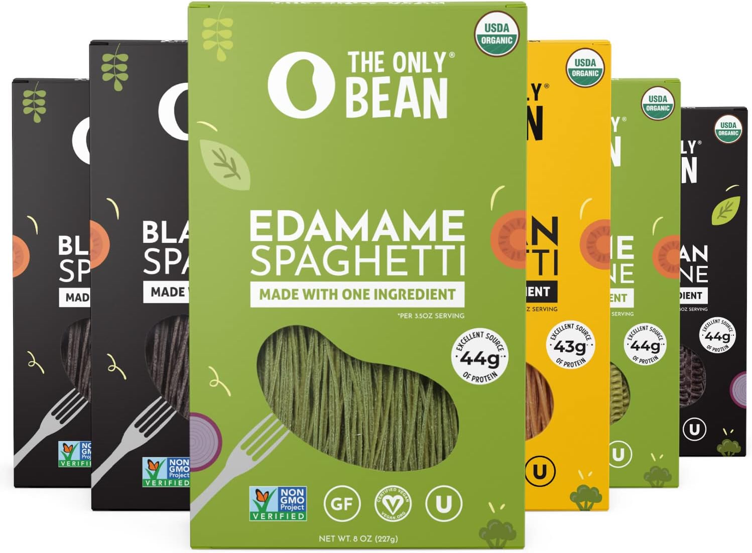 The Only Bean - Soy, Black Bean, And Edamame Spaghetti & Fettuccine Gluten Free Pasta, Keto Low Carb Pasta Noodles, Protein Organic Healthy Vegan 8 Oz (6 Pack) (Variety