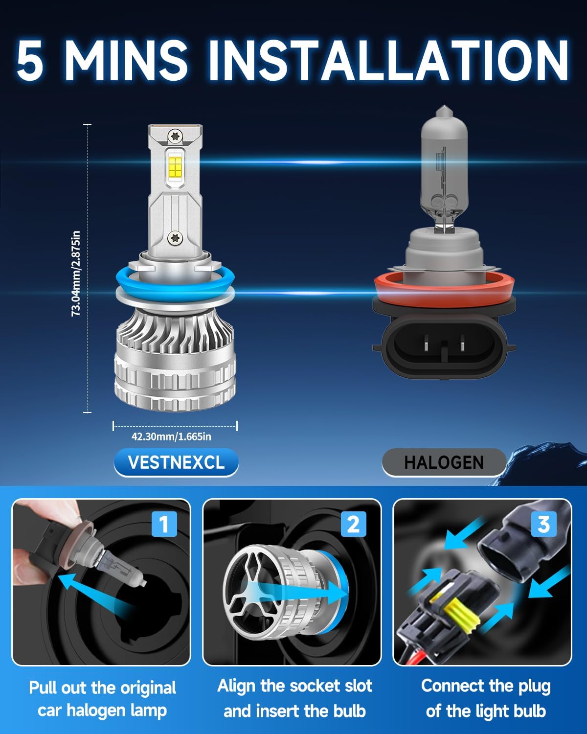 Fog Bulbs Fit for Honda 2016-2022 Civic Hi&Lo Beam Fog Light Bulb Combo, 800% Brightness, Dual-sided 3570 Chips, 6000K White, 60000HRS Long Lifespan, Plug-and-Play, Pack of 6