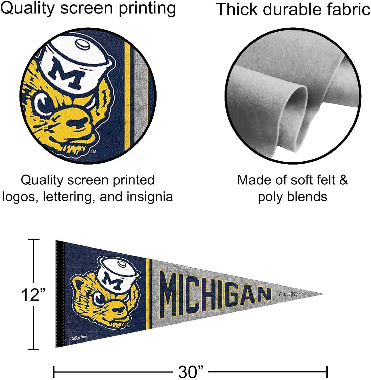 Michigan Team University Wolverines Pennant Throwback Vintage Banner - Image 2