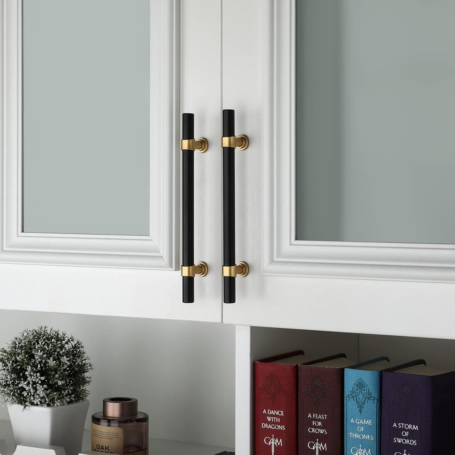Goldenwarm 10 Pack Black and Gold Cabinet Pulls 6-1/4 Inch Kitchen Cabinet Handles Black Drawer Pulls for Dresser Bathroom Modern Hardware,Zinc Alloy Base