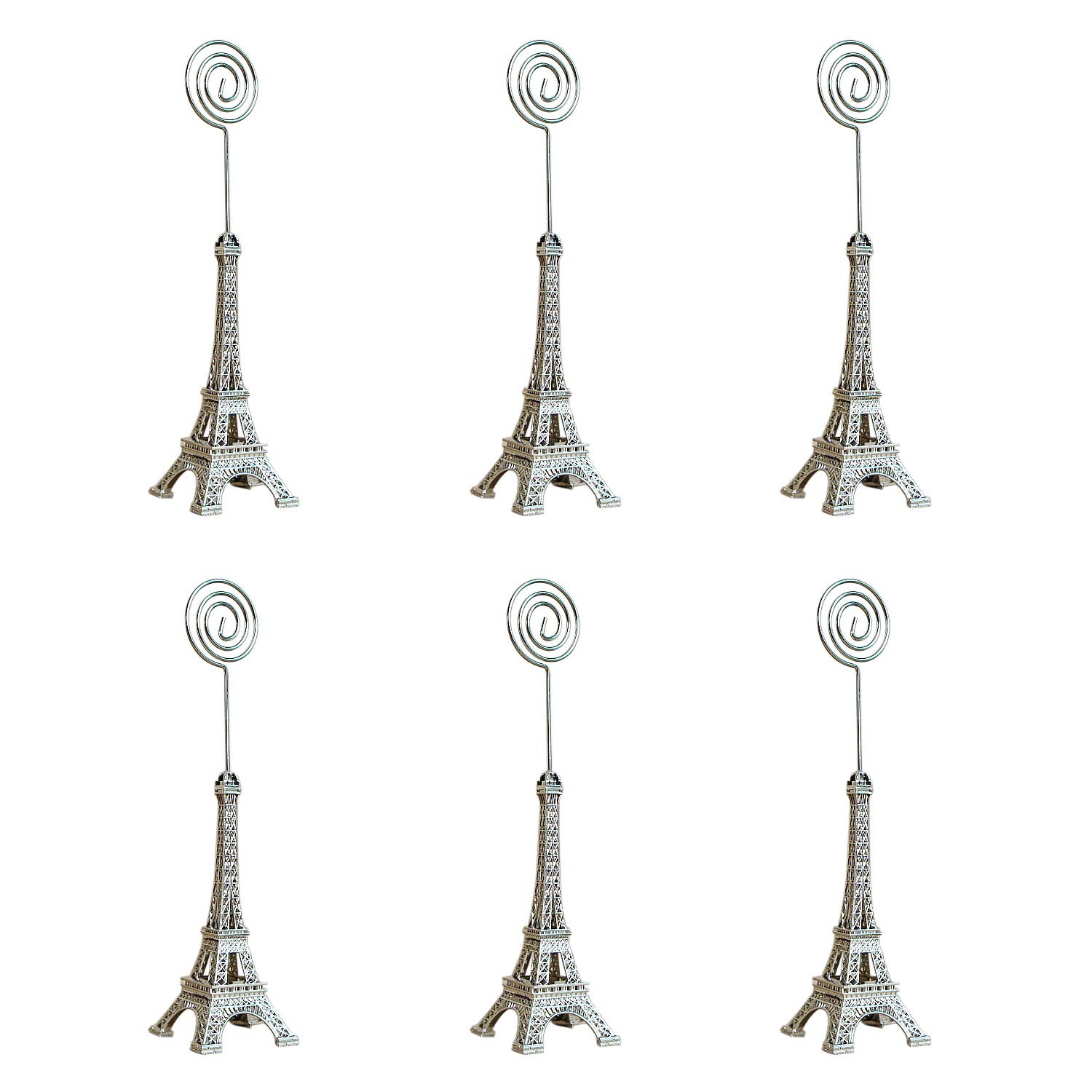 Booluee 6 Pcs Eiffel Tower Base Place Card Holders, Metal Wire Table Photo Holder Table Number Card Holders Table Pictures Stand Memo Note Clip for Home Office Wedding Party Silver