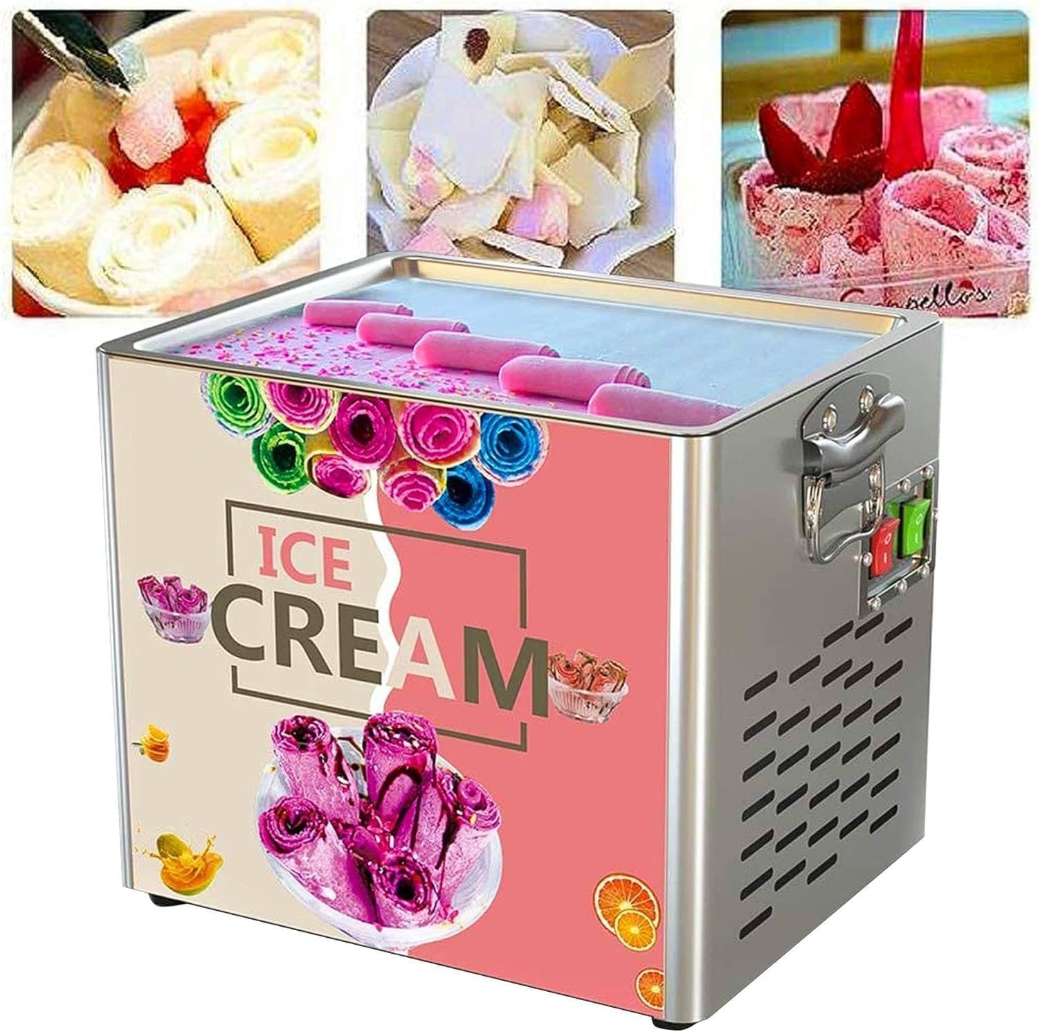 Electric Ice Cream Roll Maker, Commercial Rolled Yogurt Ice Cream Machine, Stainless Steel Stir-Fried Ice Pan, Yogurt Cream Machine for Bars, Cafes, Dessert Shops