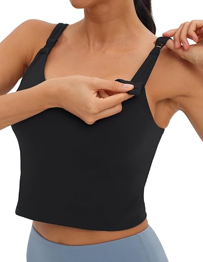 Foucome Nursing Bras for Women Breastfeeding Tank Top Crop Top with Built-in Bra Longline Workout Sports Bra
