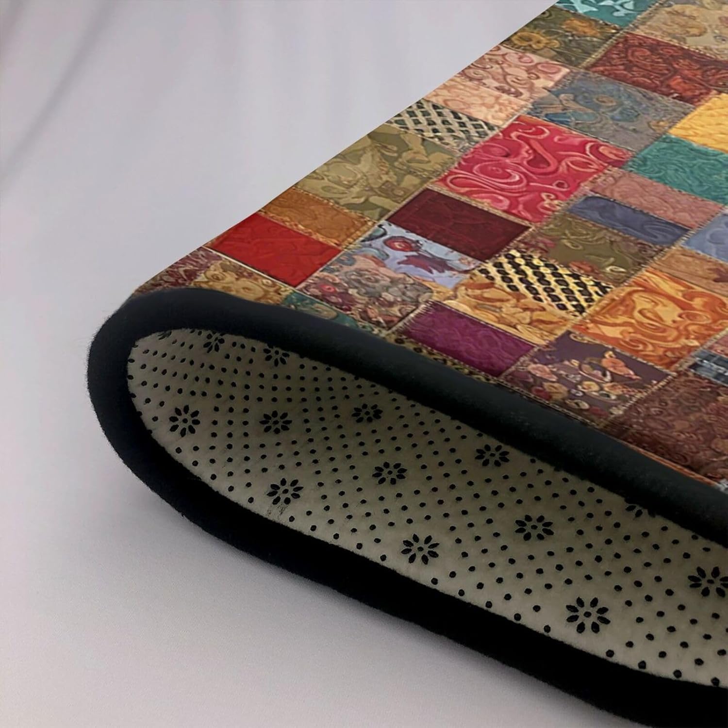 Flannel Non-Slip (African Style Patchwork) Rug Pad 80×50in Soft Washable Protective for Hardwood Floors Bedroom Bathroom Living Room