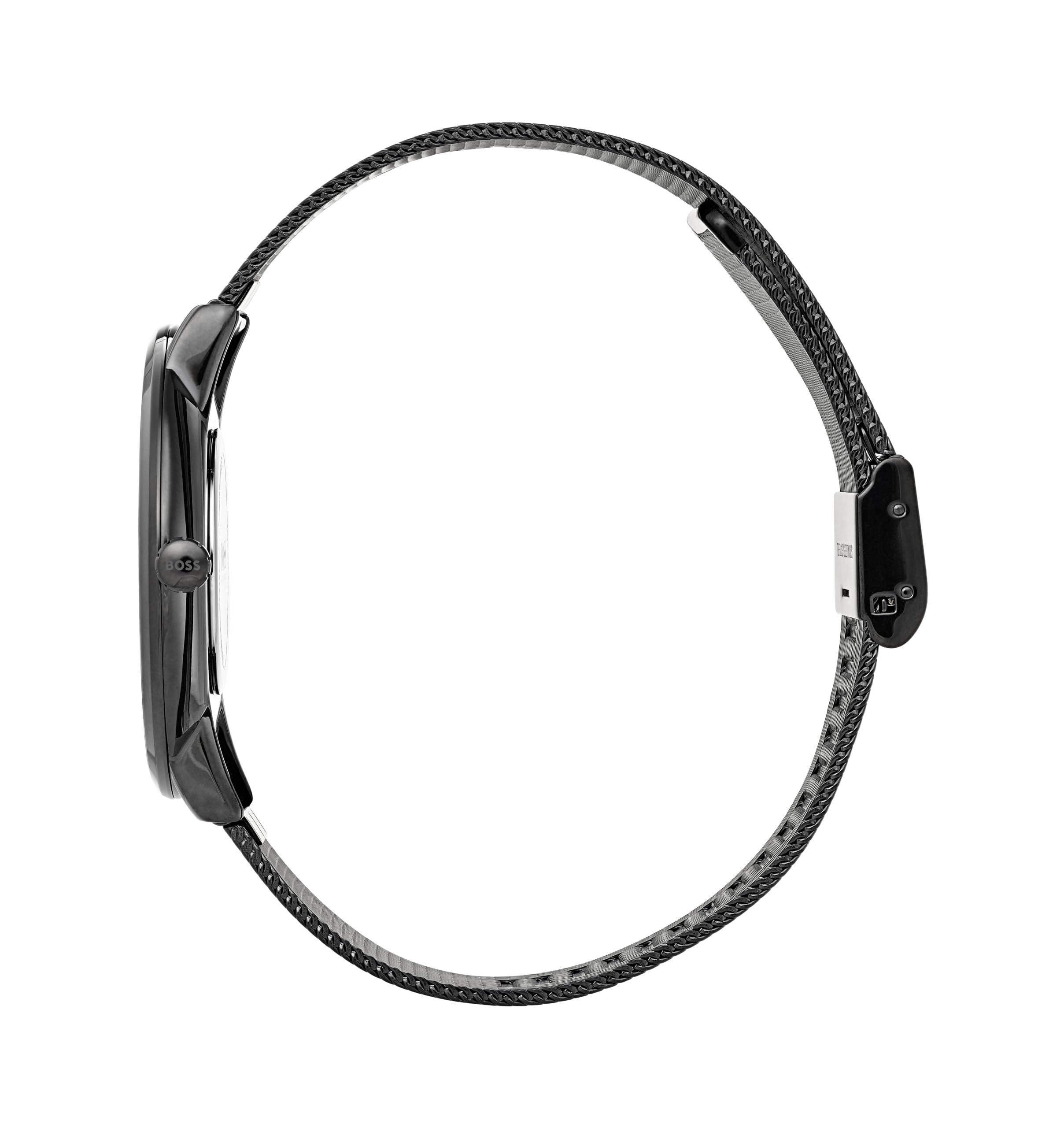 BOSS Analog Quarzuhr für Herren Kollektion Horizon mit Schwarzes Edelstahl-Mesh-Gliederarmband - 1513542