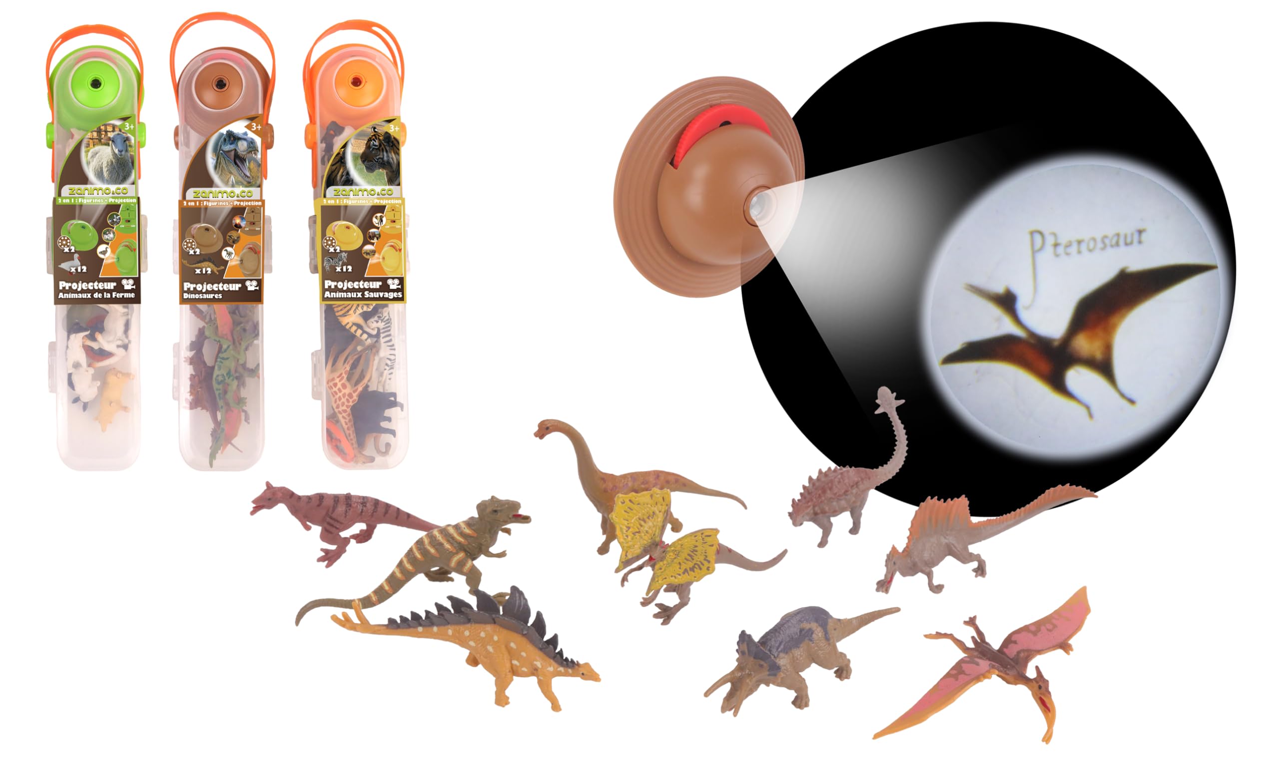 ZANIMO & CO - Pakiet 12 Projektorków Zwierząt - 030332PA - Losowy Model - Zabawka Dziecięca - Miniatura - Figurka - Mini Projektor - Jasna Historia - Baterie w zestawie - Od 3 lat