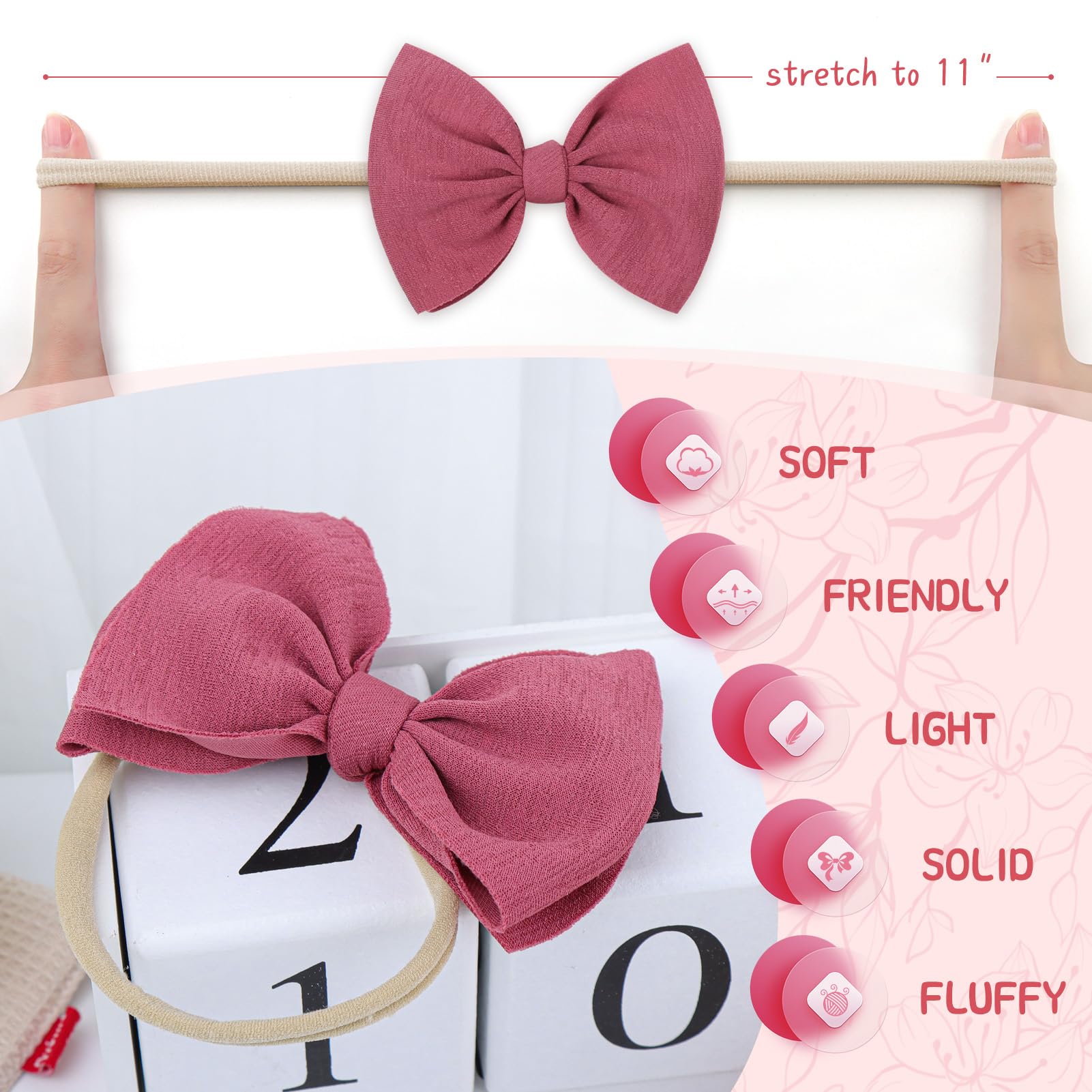 YanJie Diademas de nailon suave de 4.5 pulgadas, lazos para recién nacidos, hechas a mano, accesorios para el cabello para recién nacidos, bebés, niños, 16 unidades