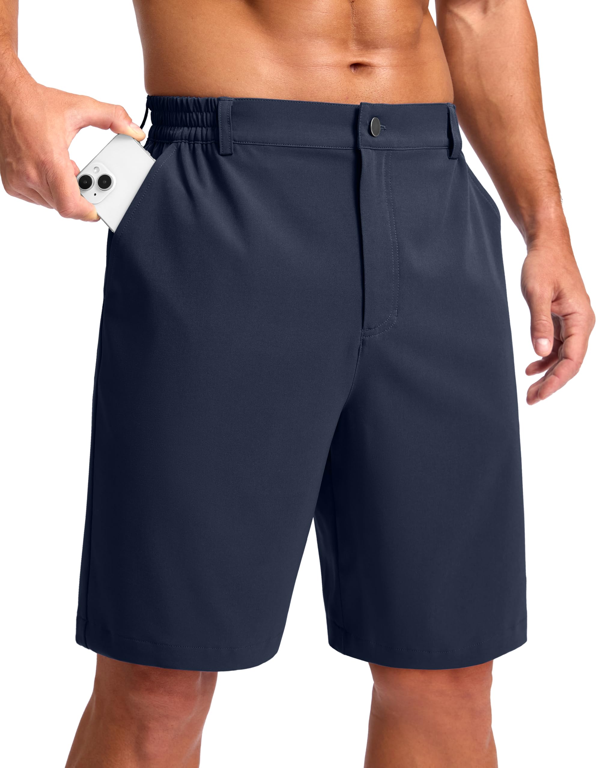 Pudolla Men's Lightweight Dress Shorts 11" Long Golf Shorts with 3 Pockets Stretch Quick Dry for Casual Travel