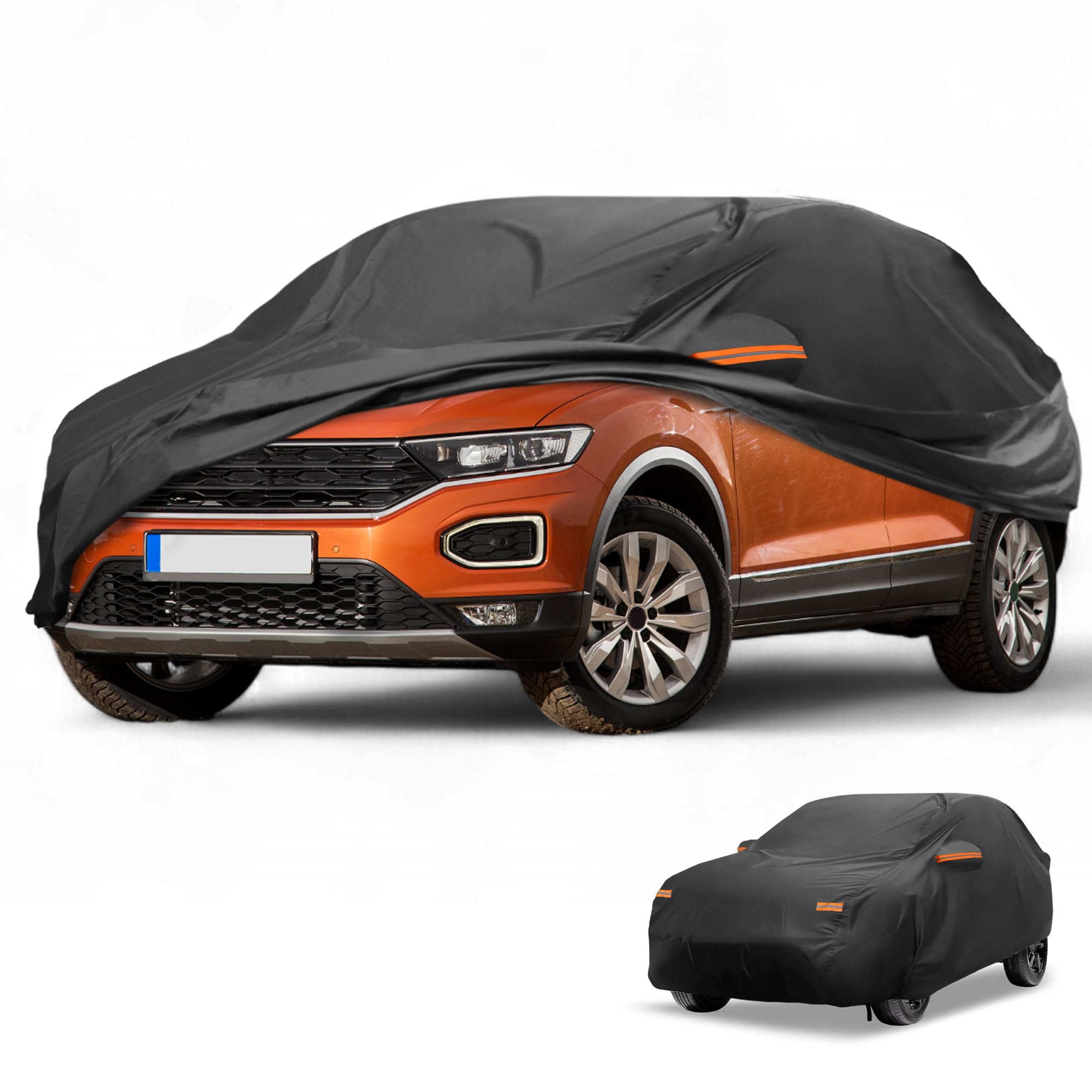 Wodoodporny pokrowiec samochodowy na każdą pogodę - odporny na promieniowanie UV zewnętrzny pełna ochrona zewnętrzna do Volkswagena T-Roc 190T-PU czarny z zamkiem błyskawicznym po prawej