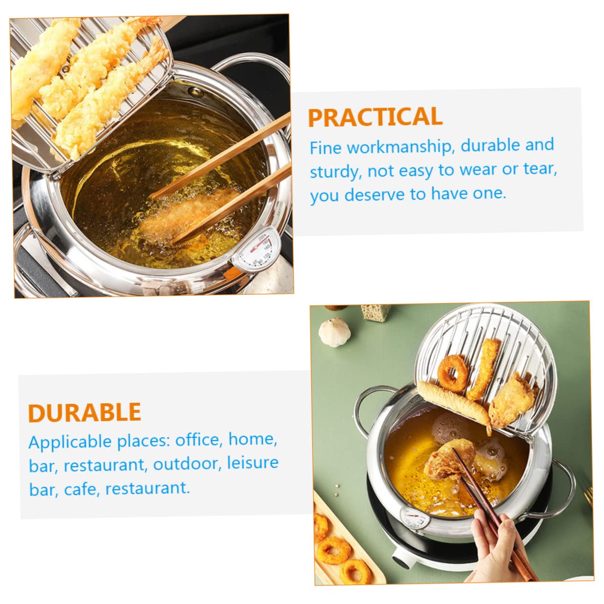 Cabilock Tempura Pot with Lid Deep Fryer Pan Temperature Control for Frying Chicken Various Foods Filtration Japanese Style Cookware