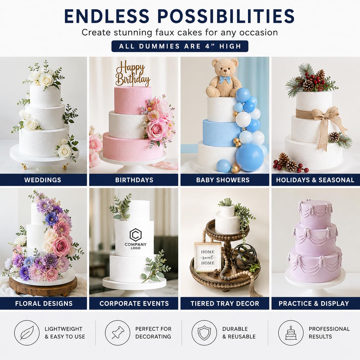 Runde glatte Schaumstoff-Kuchen-Schnuller, zum Dekorieren und für Hochzeiten 16"x4"H weiß