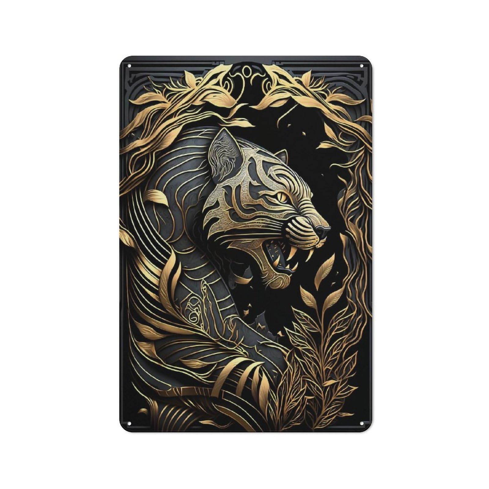 Junmoney Style-23 Vintage Tin Sign 30X20cm With King Tiger Of The Jungle For Bar Or Restaurant, Suited To Bar Decor Enthusiasts