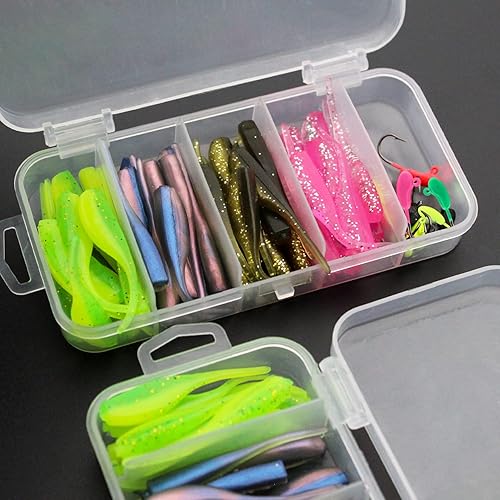 Miniatura 6 de Lilureena Kit de señuelos de pesca de gusano, juego de señuelos de plástico suave con anzuelos de pesca, cebos de pesca, mini gusano Senko para