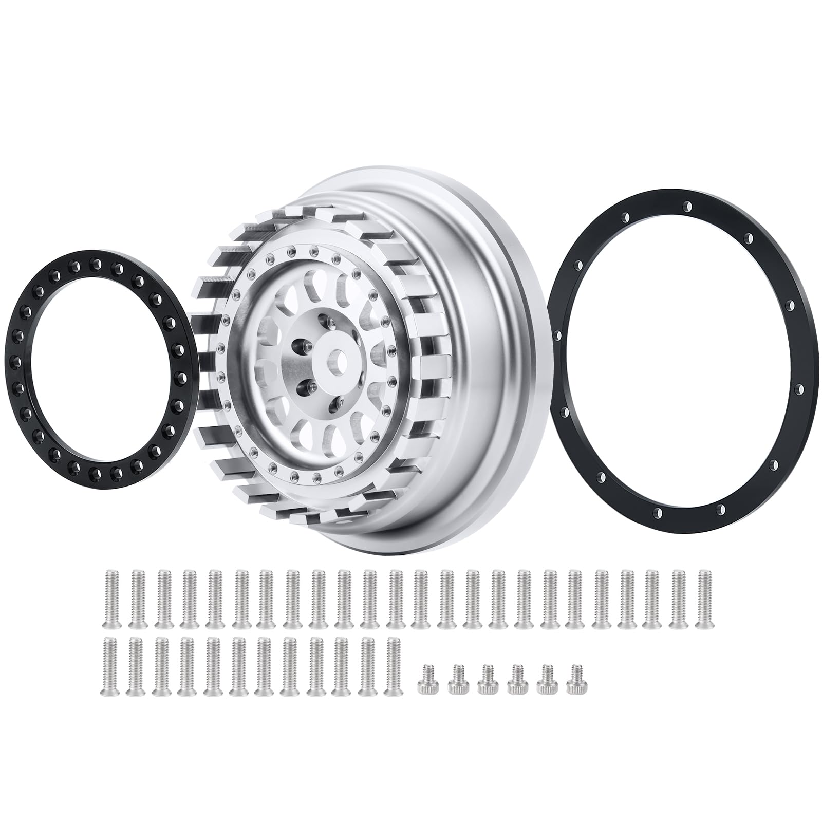 AXspeed Beadlock-Räder, Naben für UDR 1/7 Unlimited Desert Racer, passend für 101063-00 Reifen (Silber & Schwarz)
