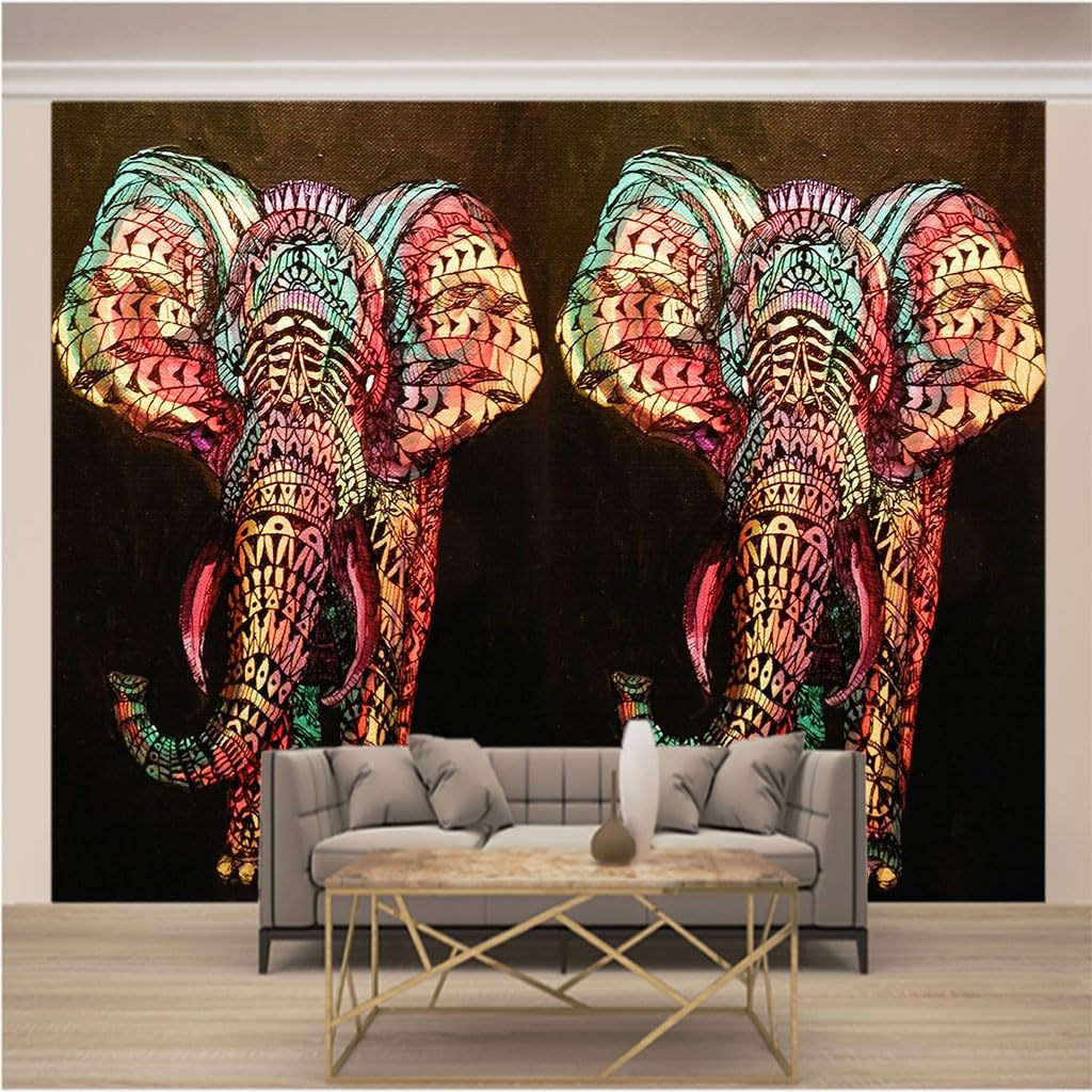 Papier peint panoramique éléphant ethnique, idéal pour fond de TV