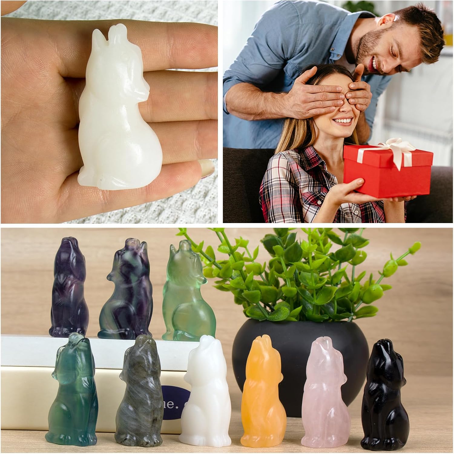 White Jade Howling Wolf Crystal Figurines, 2.2 Inch Wolf Totem Spirit Animal Statue Decor for Home Office Desk Altar, Hand Carved Natural Healing Crystal Sculpture Gifts for Women Men - Image 5