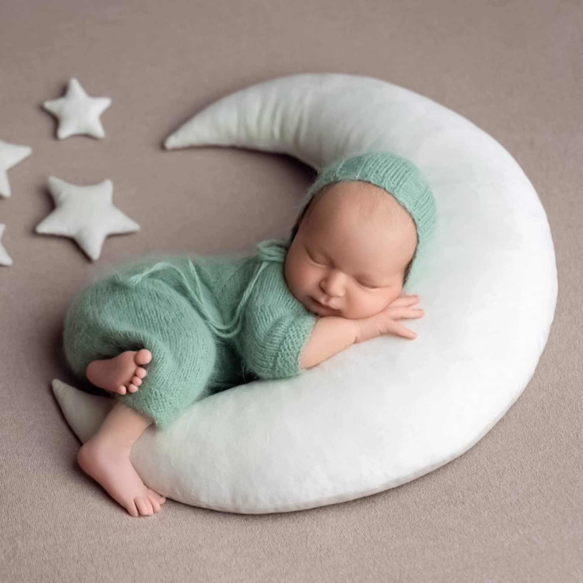 Lot de 4 accessoires de photographie pour nouveau-né - Demi-lune - Coussin et étoiles - Accessoires de photographie pour bébé - Accessoires de studio